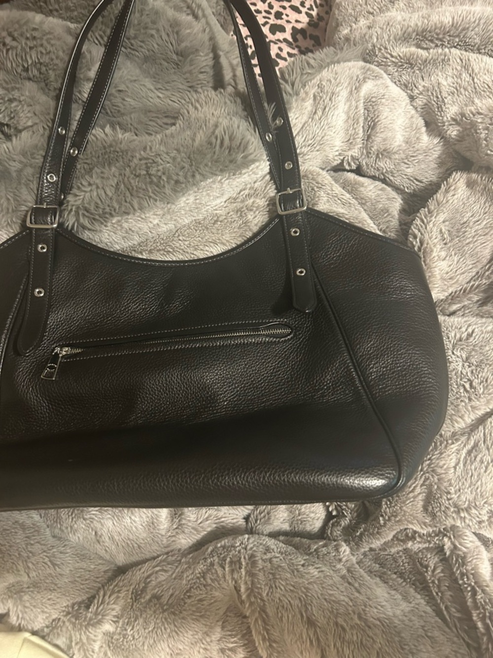 Coach Black Pebbled Leather Tote Shoulder Bag with Silver Hardware - Picture 2 of 4
